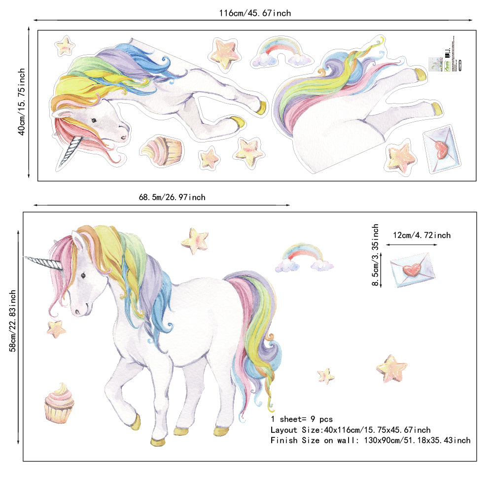 Peel and Stick Large PVC Rainbow Unicorn Sticker