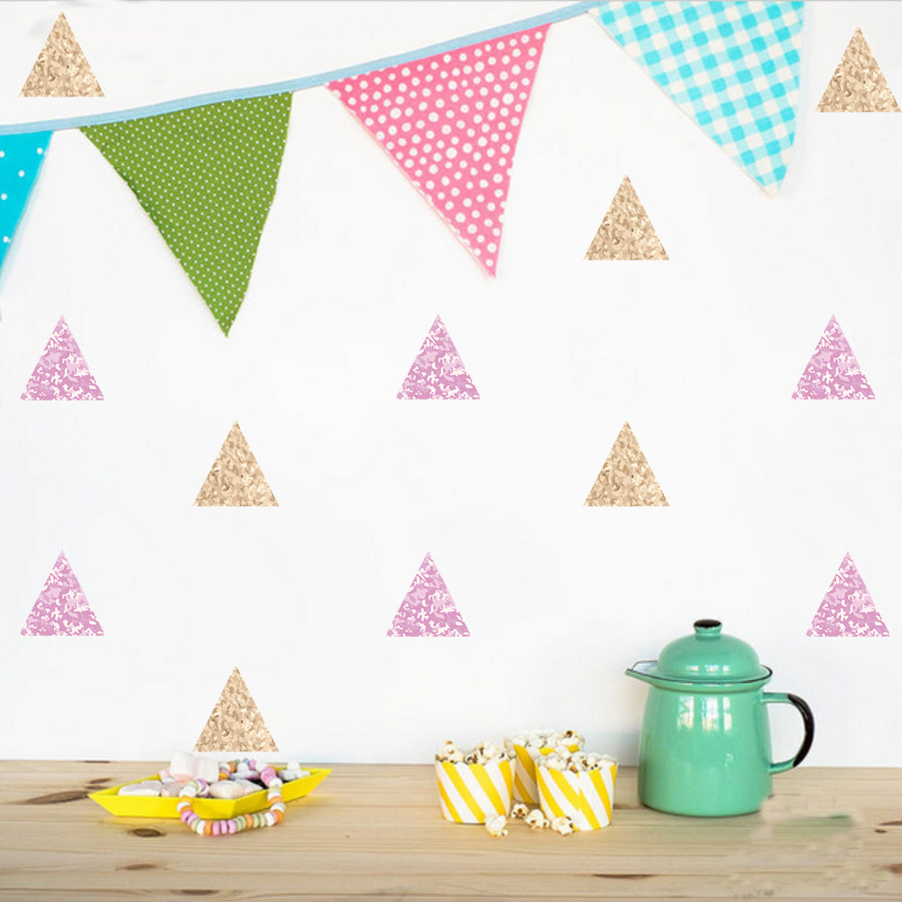 Peel and Stick PVC Small Geometric Golden Pink Triangle Pattern Wall Decals