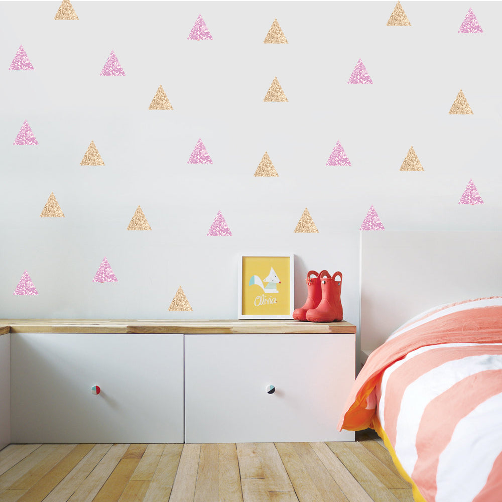 Peel and Stick PVC Small Geometric Golden Pink Triangle Pattern Wall Decals