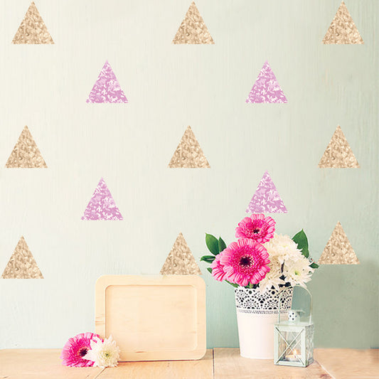 Peel and Stick PVC Small Geometric Golden Pink Triangle Pattern Wall Decals