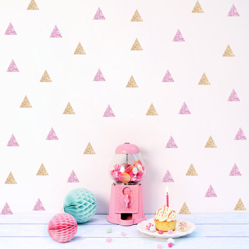 Peel and Stick PVC Small Geometric Golden Pink Triangle Pattern Wall Decals