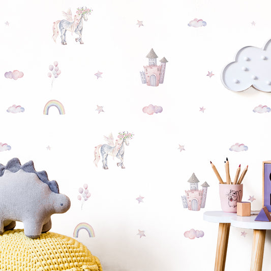 Peel and Stick PVC Small Unicorn Castle Wall Stickers