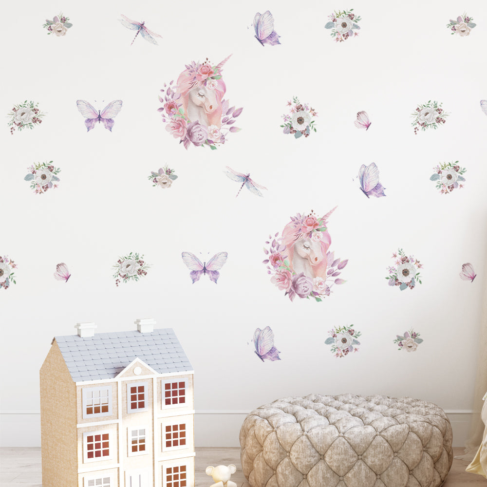 Peel and Stick PVC Small Secret Garden of Unicorne Wall Stickers