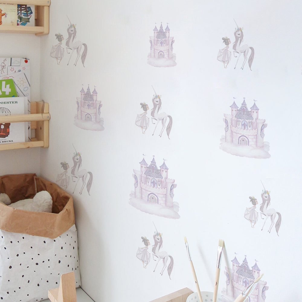 Peel and Stick PVC Small Princess and Unicorn Wall Stickers