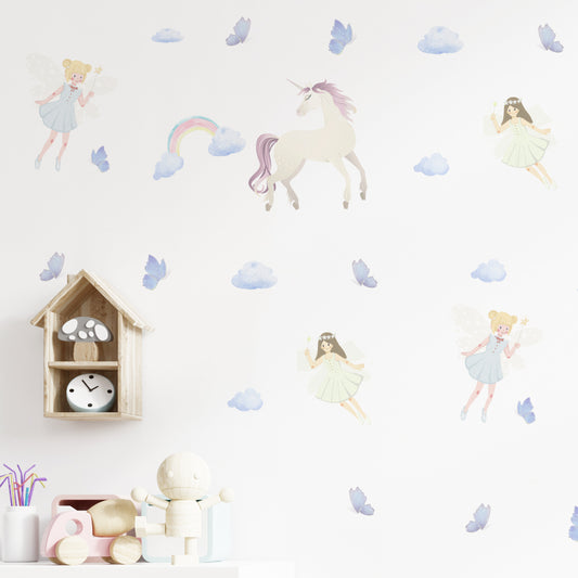 Peel and Stick PVC Small Fairy and Unicorn Wall Stickers