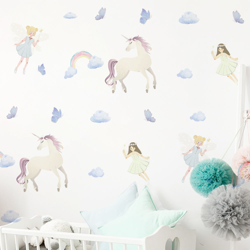 Peel and Stick PVC Small Fairy and Unicorn Wall Stickers