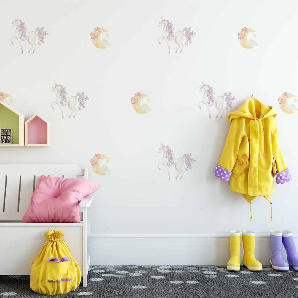 Peel and Stick PVC Small Unicorn Moon and Back Wall Stickers