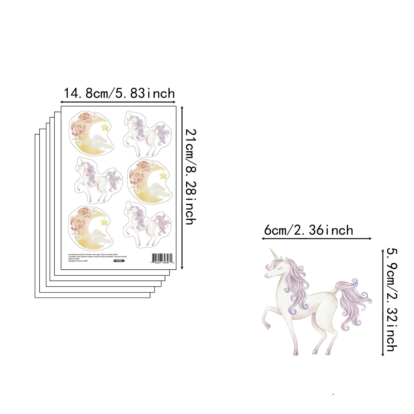 Peel and Stick PVC Small Unicorn Moon and Back Wall Stickers