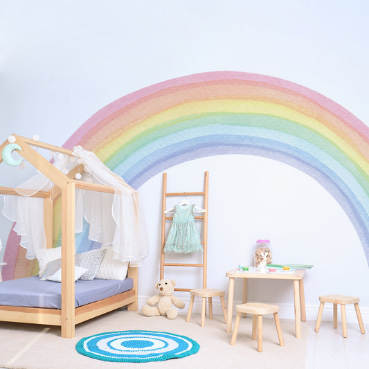 Peel and Stick Large Fabric Rainbow Sticker Watercolor Rainbow Wall Mural