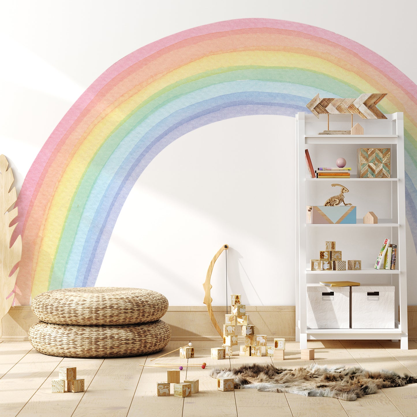 Peel and Stick Large Fabric Rainbow Sticker Watercolor Rainbow Wall Mural