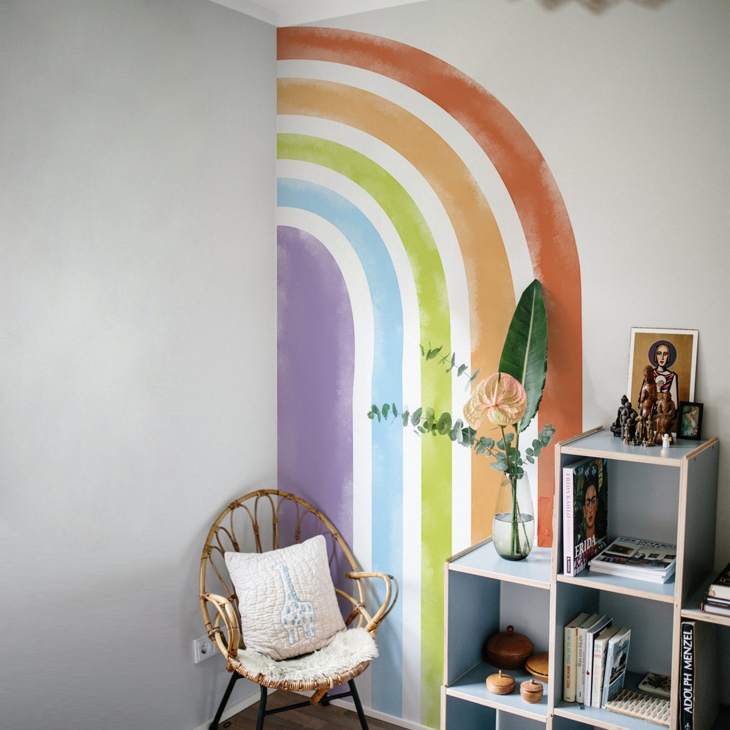 Peel and Stick Large Fabric Rainbow Sticker Boho Watercolor Half Rainbow Wall Mural